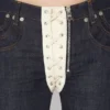 De contrasterende denim-Jeans met vetersluiting De contrasterende denim-Jeans met vetersluiting