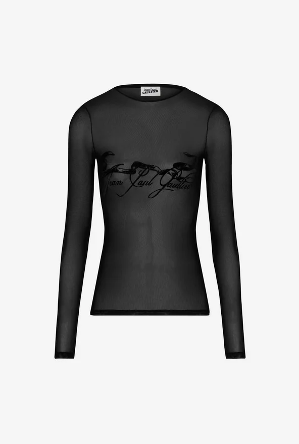 De ‘Tattoo Ruban’-top met flockprint De ‘Tattoo Ruban’-top met flockprint