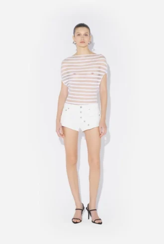 De witte denimshort met knopen
