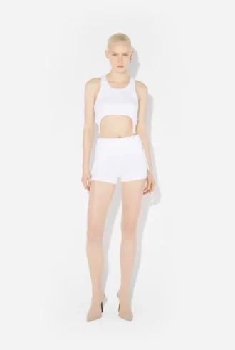 De witte mini-short met jarretelles