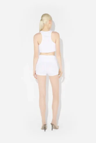 De witte mini-short met jarretelles