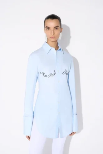Het blauwe overhemd met Jean Paul Gaultier-print
