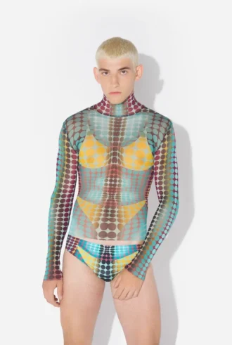 Re-Edition – de blauwe Mesh Print-top met stippenprint