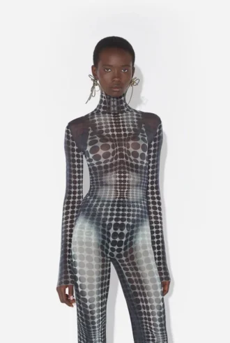 Re-Edition – de mesh top met zwart-witte stippenprint
