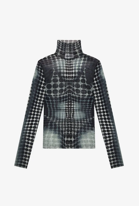 Re-Edition – de mesh top met zwart-witte stippenprint Re-Edition – de mesh top met zwart-witte stippenprint
