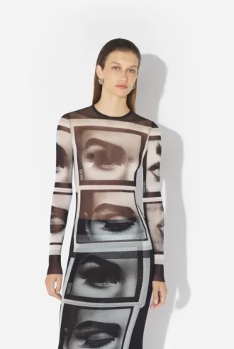 Re-Edition – de zwarte top met ogen- en lippenprint